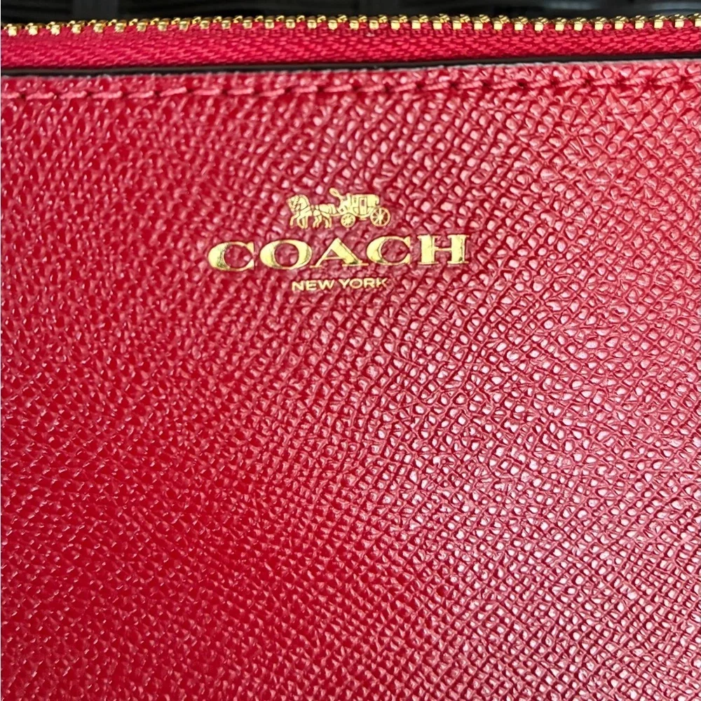 Coach Red Pebbled Leather Wristlet with Gold Logo
